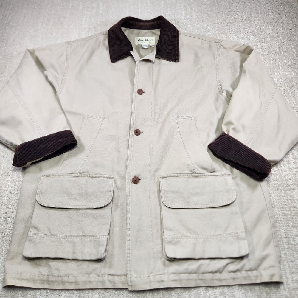 Vintage Eddie Bauer Chore Jacket Men Large Barn Coat‎ Canvas Corduroy Brown
